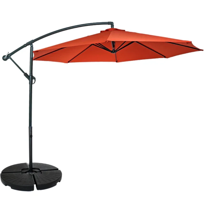Sunnydaze Offset Patio Umbrella with Cantilever and Cross Base - Round Base Set