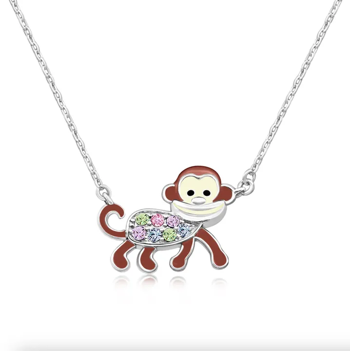 Chanteur Monkey Multi-Color Crystal Palladium Plating Kids Necklace