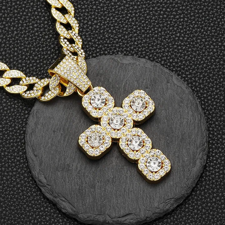 JoeyTheJewelryNY 18k Layered IcedOut Hip Hop Cross Pendant Charm With Chain