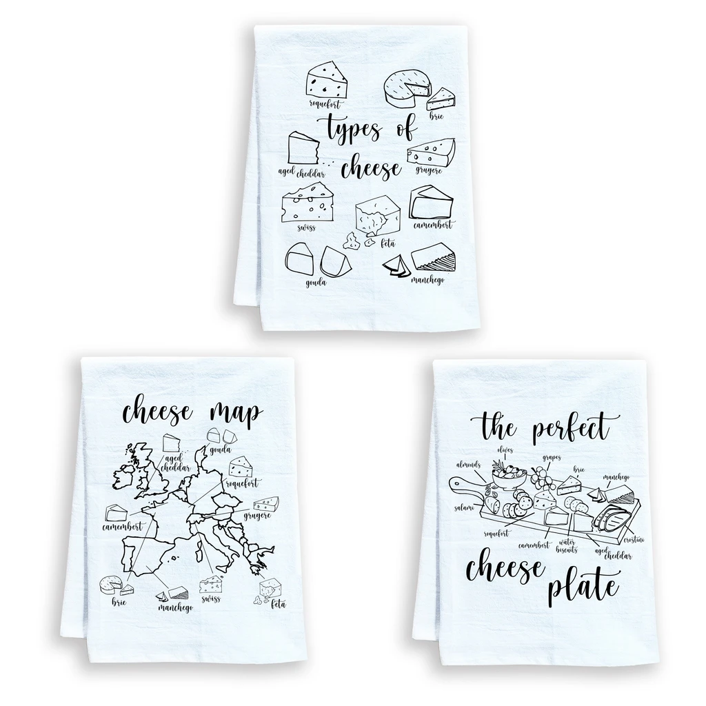 Moonlight Makers Dish Towel Set of 3 - Brie, Queso, Gouda