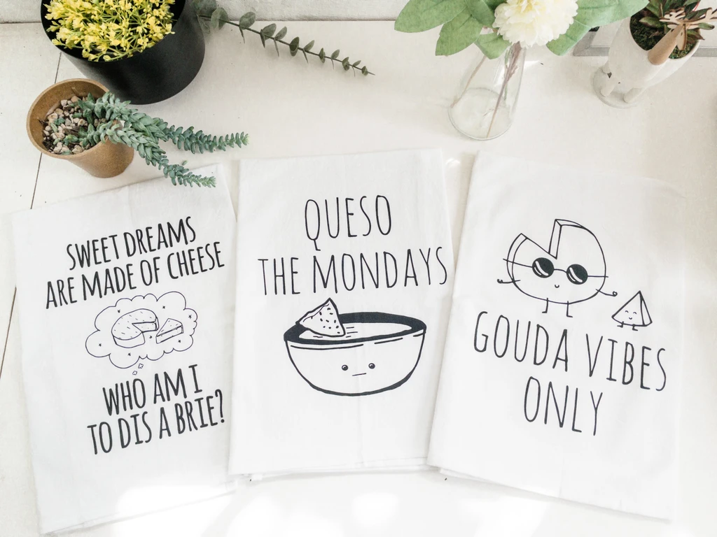 Moonlight Makers Dish Towel Set of 3 - Brie, Queso, Gouda