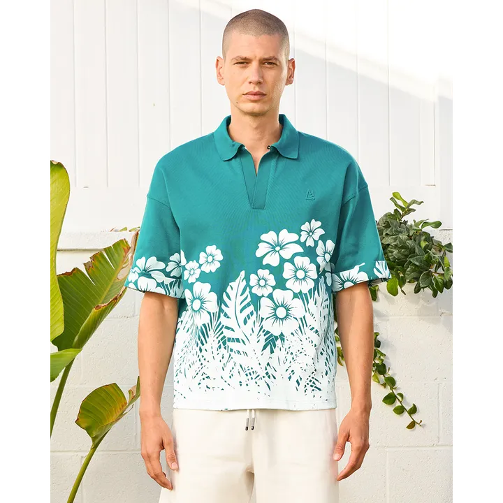 Magnlens Floral Palm Boxy Polo