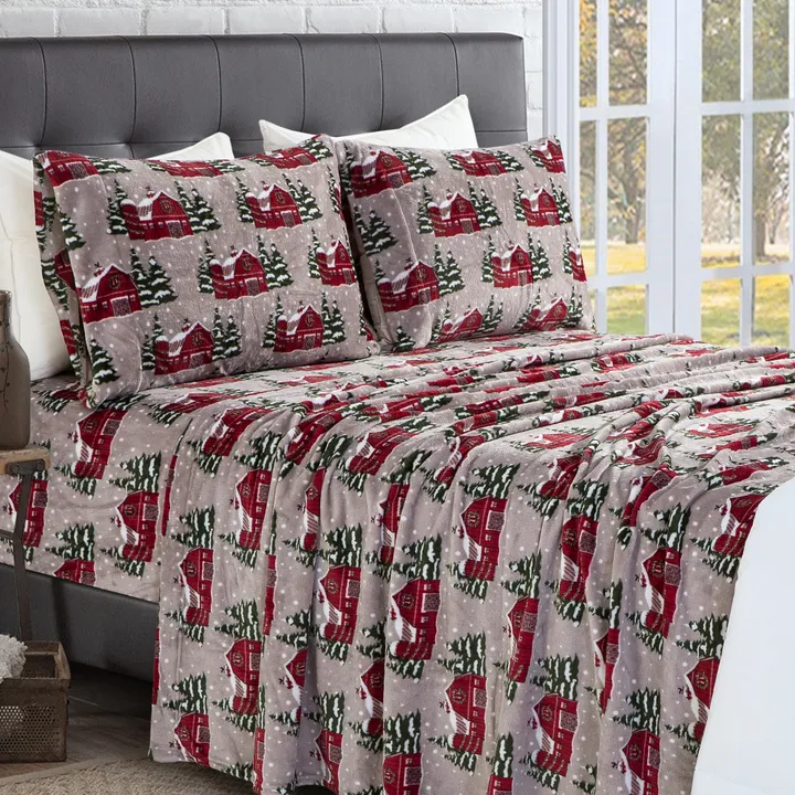 Elegant Comfort 4-Piece Holiday Christmas Velvet Plush Flannel Sheet Set