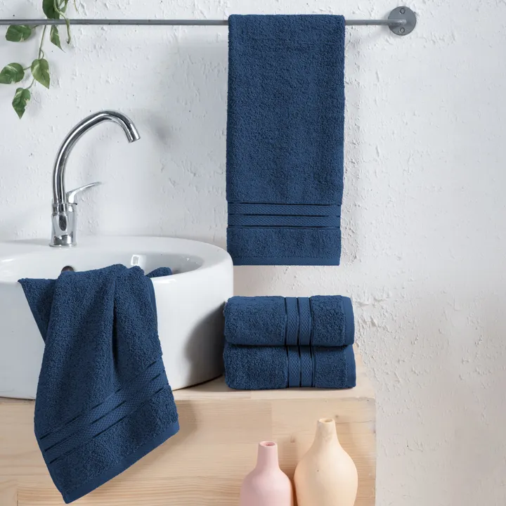 Elegant Comfort 4 Pack Turkish Cotton Three Line Popcorn Hand Towel Set