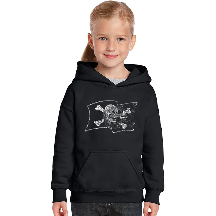 Los Angeles Pop Art FAMOUS PIRATE CAPTAINS and SHIPS - Girl's Word Art Hooded Sweatshirt