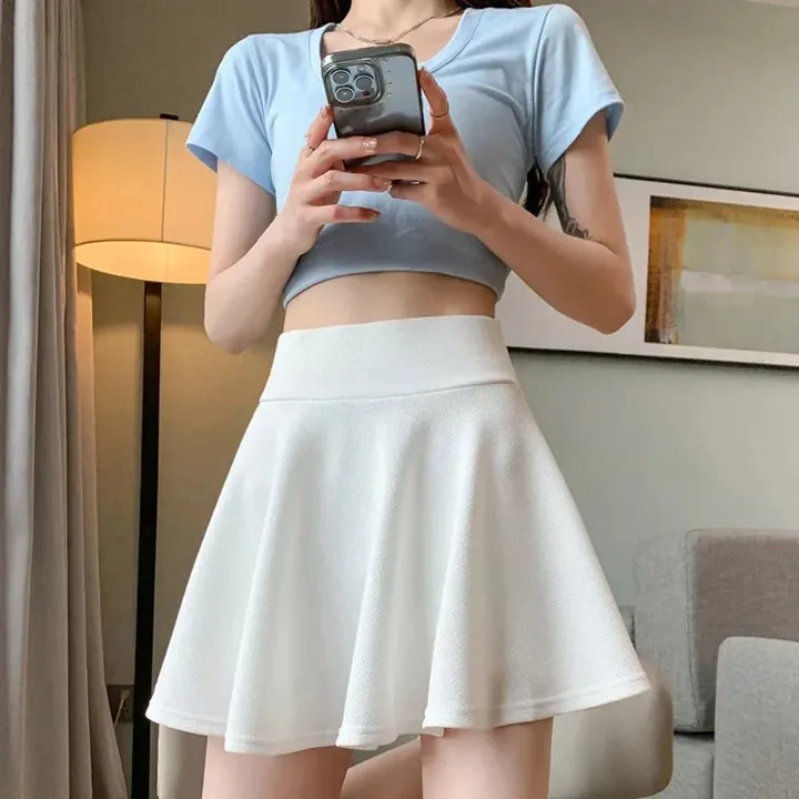 Onetify High Waste Elastic Skater Mini Skirt