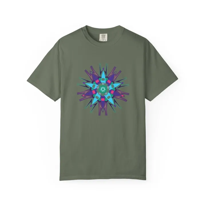 Geo Designs on Clothing Sarah Molloy New Zealand Eastern Peace Flower Unisex Garment Dyed T-Shirt