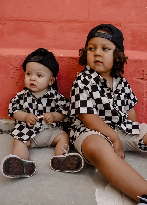 Little Trouble Checker Button Up Shirt for Kids