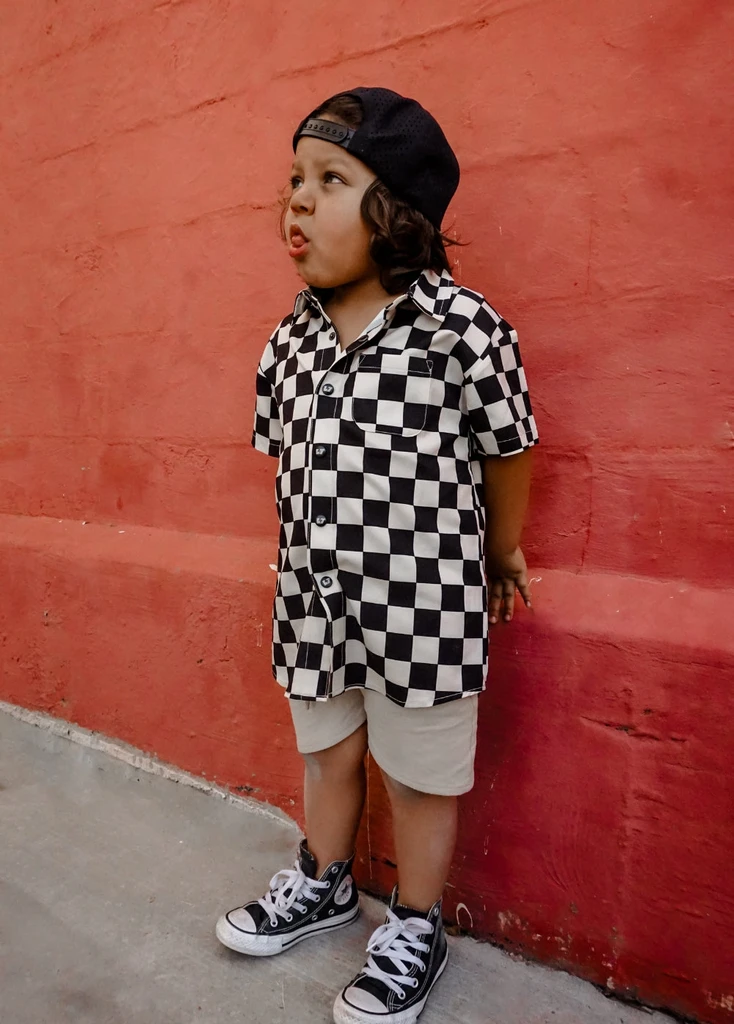 Little Trouble Checker Button Up Shirt for Kids