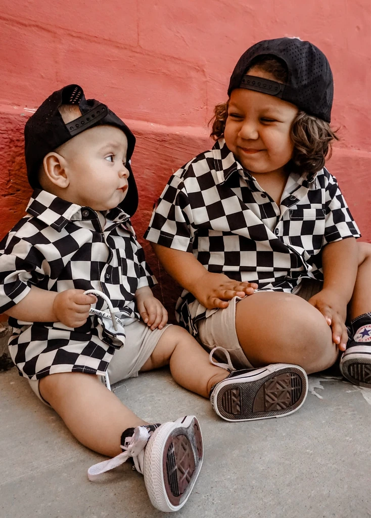 Little Trouble Checker Button Up Shirt for Kids