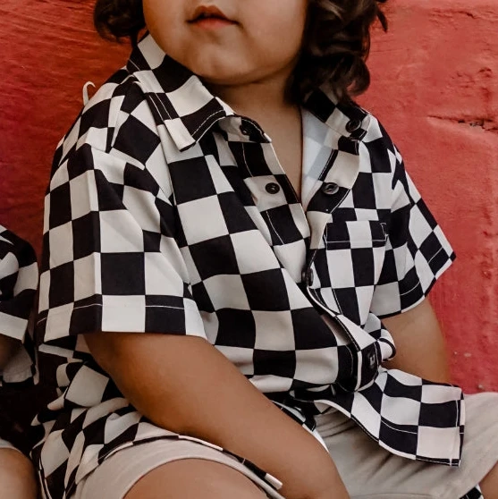 Little Trouble Checker Button Up Shirt for Kids