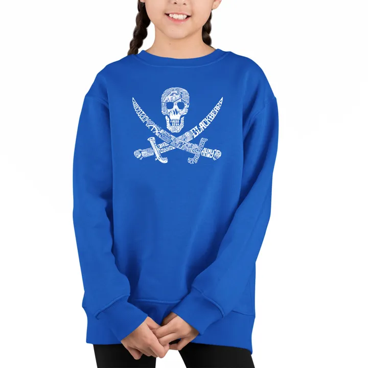 Los Angeles Pop Art Pirate Captains, Ships and Imagery - Girl's Word Art Crewneck Sweatshirt