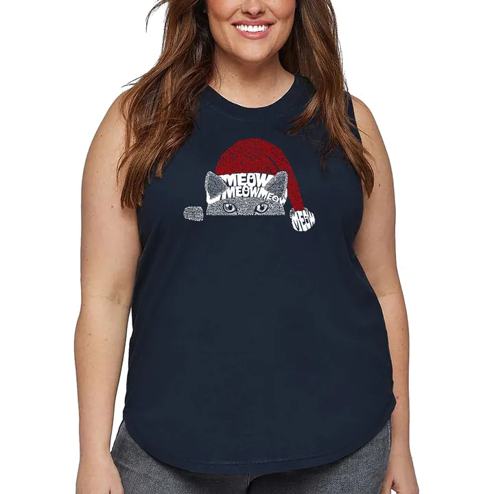 Los Angeles Pop Art Christmas Peeking Cat Plus Size Tank Top