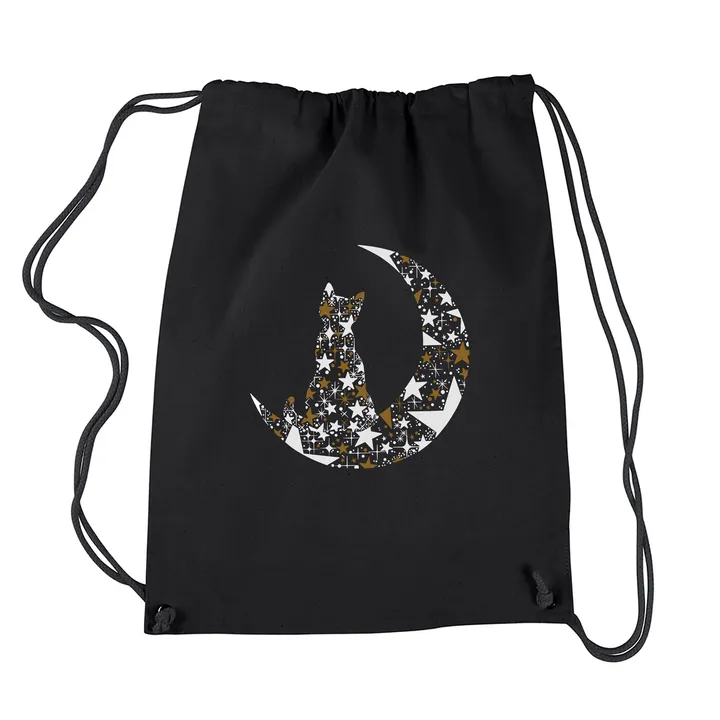 Los Angeles Pop Art Cat Sitting on Moon - Drawstring Backpack