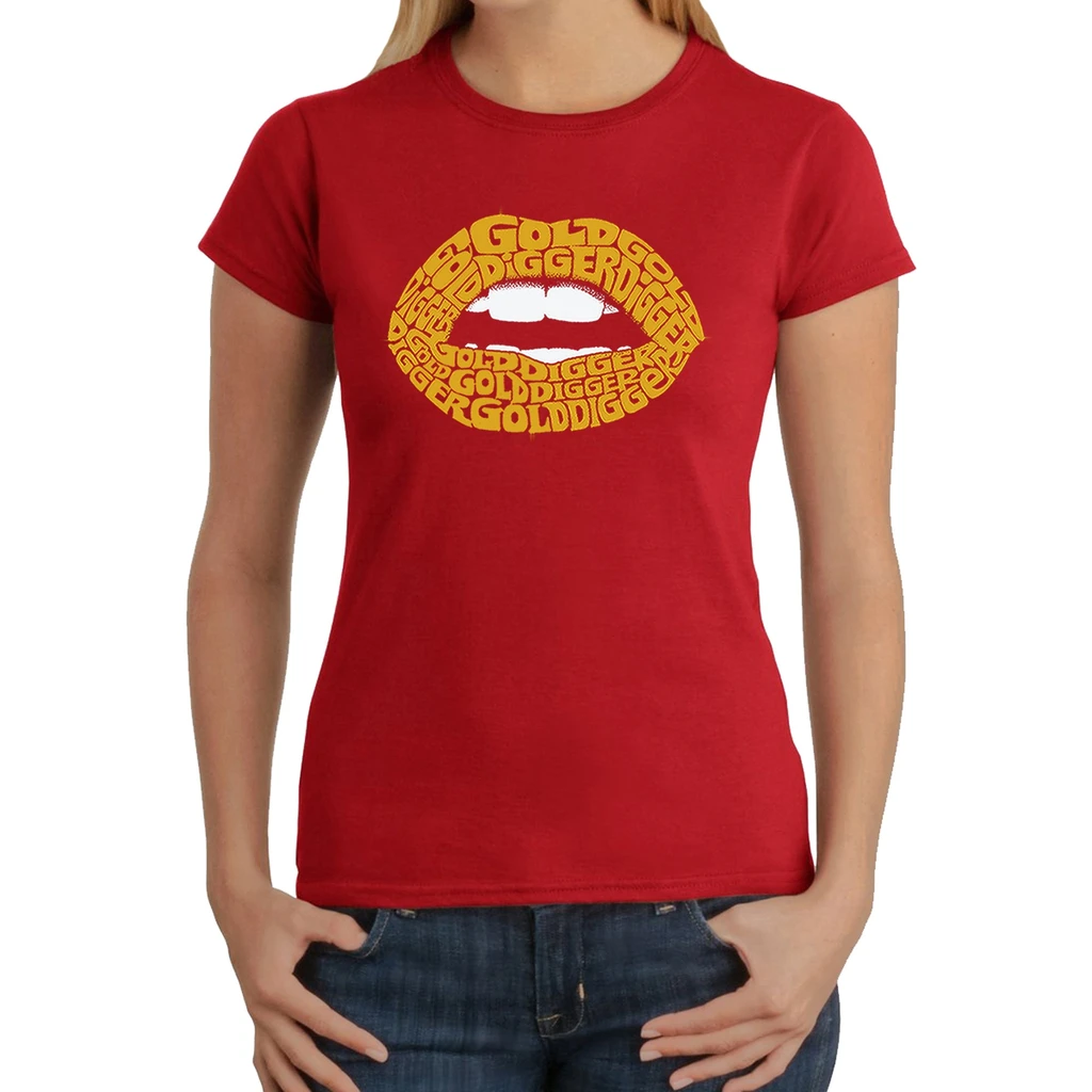 Los Angeles Pop Art Gold Digger Lips - Women's Word Art T-Shirt