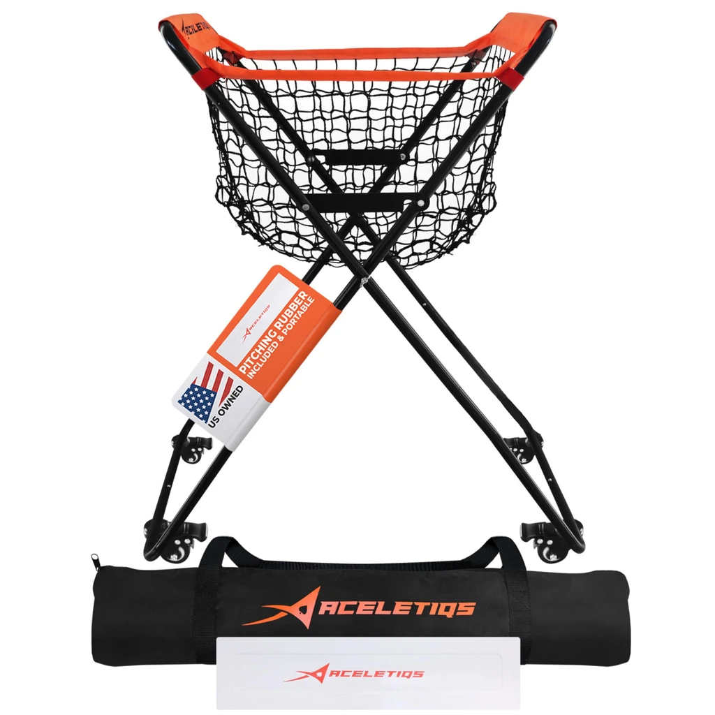 Aceletiqs Ball Caddy For Baseball Softball, 4-Leg With Wheels, Holds 60