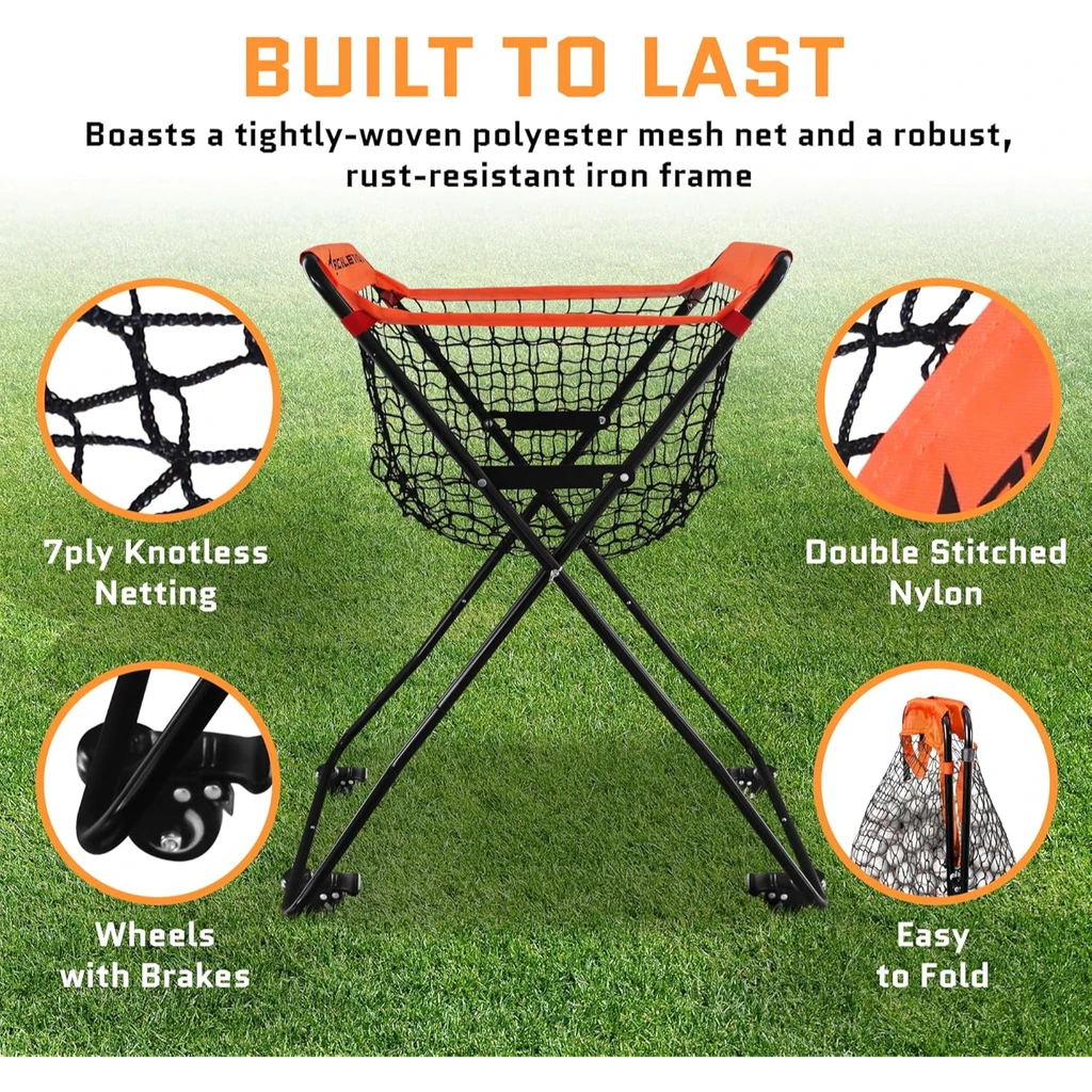 Aceletiqs Ball Caddy For Baseball Softball, 4-Leg With Wheels, Holds 60
