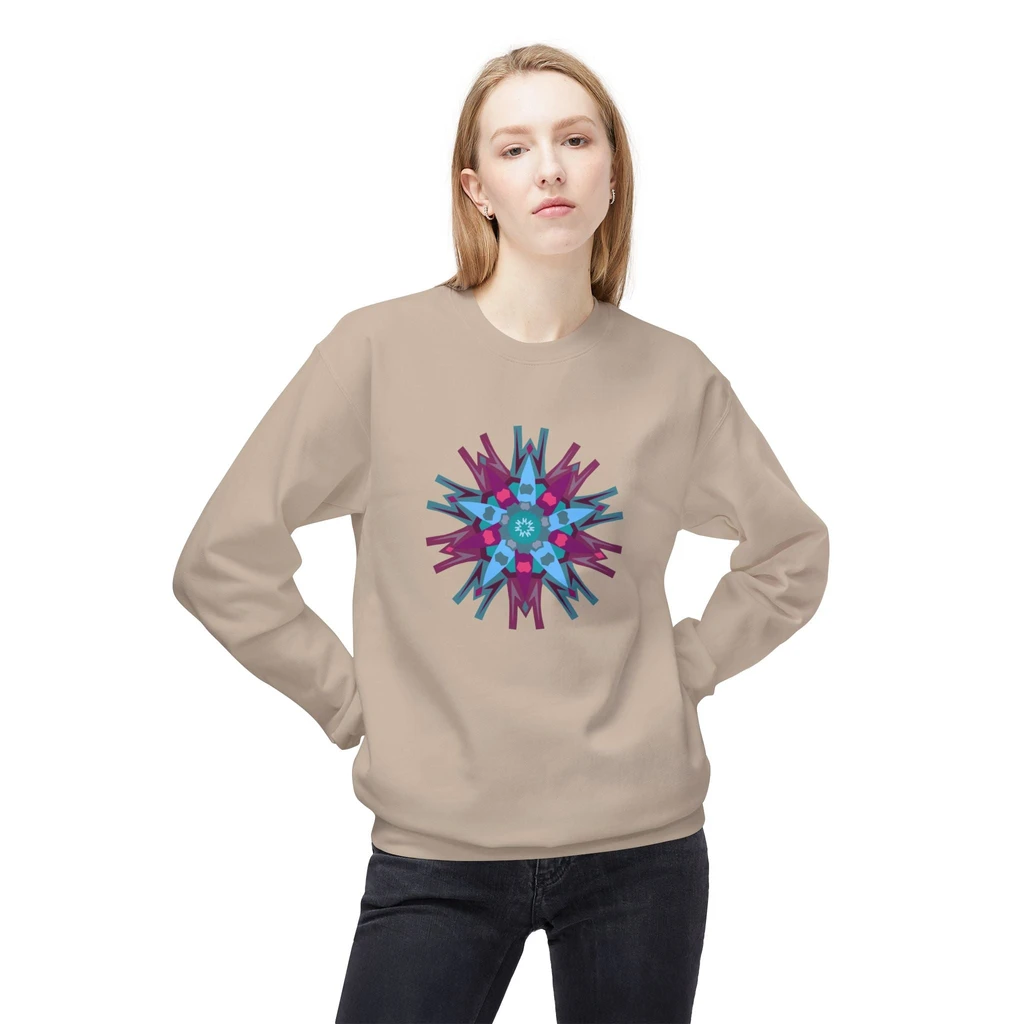 Geo Designs on Clothing Sarah Molloy New Zealand Eastern Peace Flower Geometric Fleece Sweatshirt