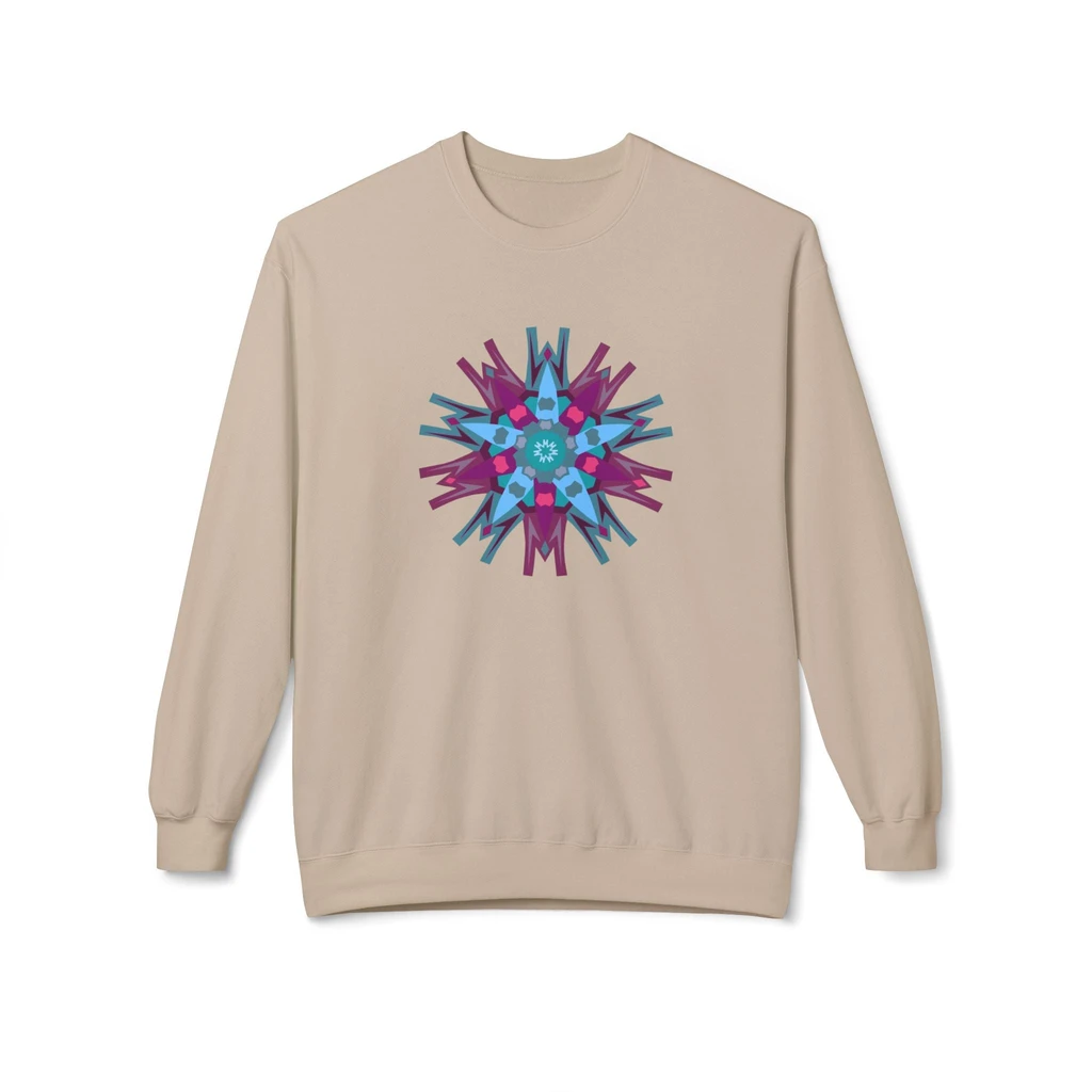 Geo Designs on Clothing Sarah Molloy New Zealand Eastern Peace Flower Geometric Fleece Sweatshirt