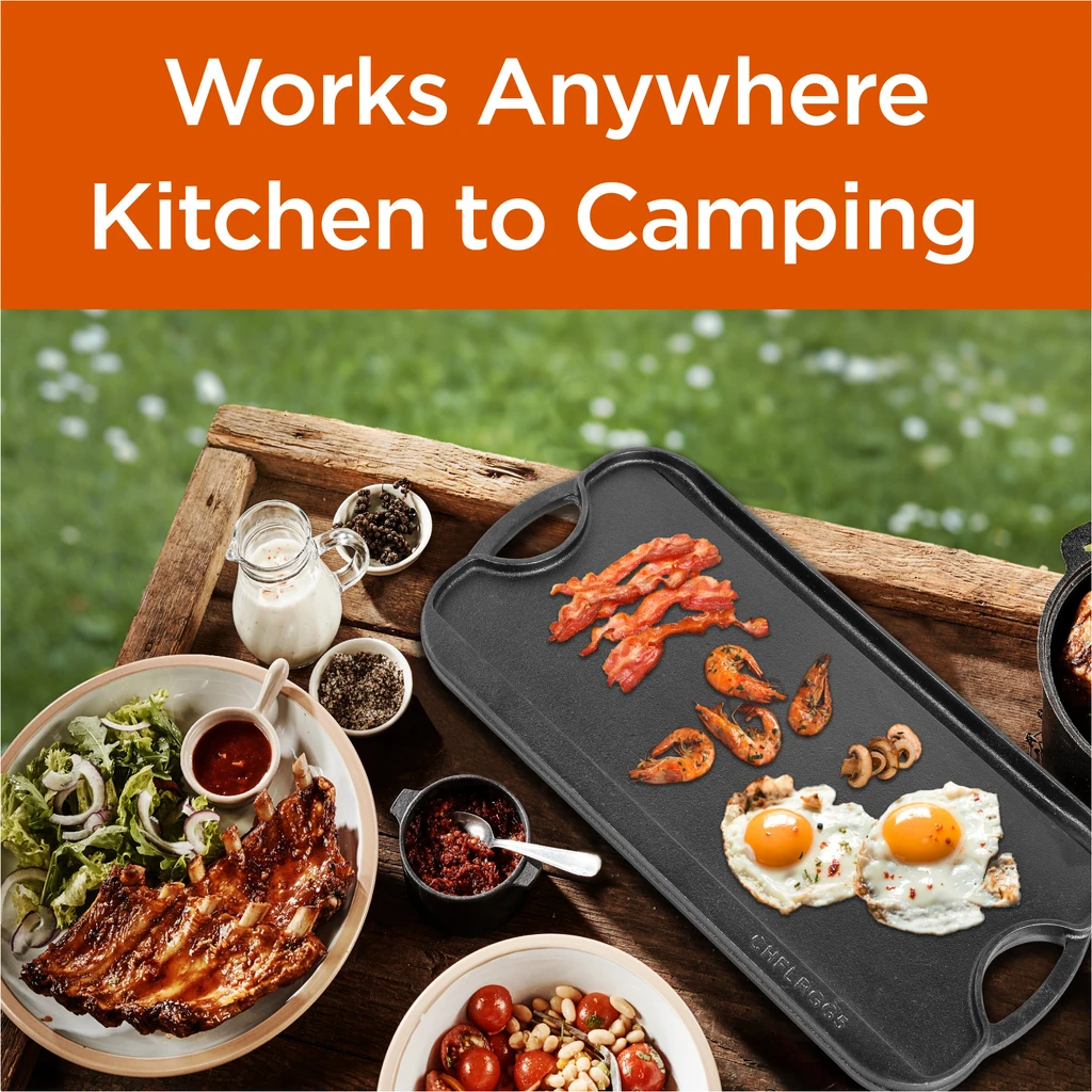 Commercial Chef Cast Iron Griddle, Reversible Grill Griddle With Dual Handles