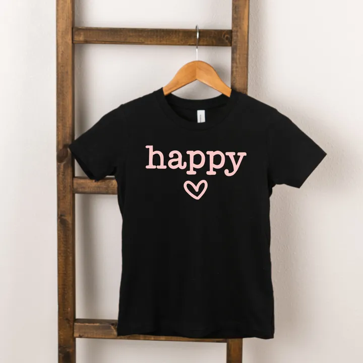 The Juniper Shop Happy Heart | Toddler Short Sleeve Crew Neck - Light Pink
