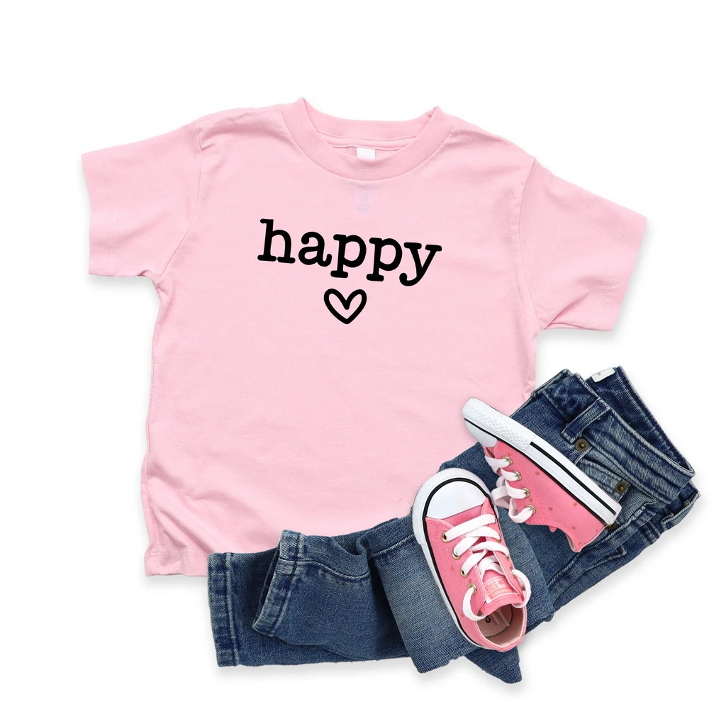 The Juniper Shop Happy Heart | Toddler Short Sleeve Crew Neck - Black