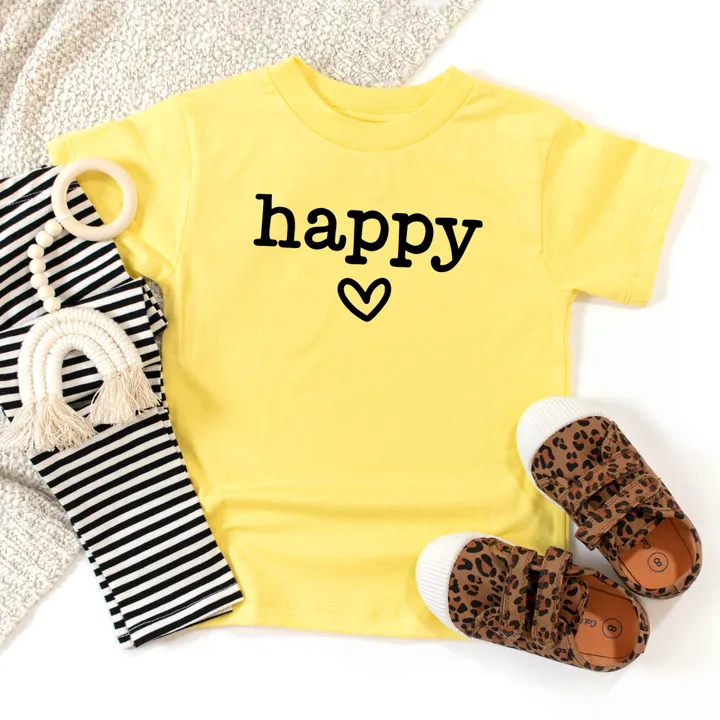 The Juniper Shop Happy Heart | Toddler Short Sleeve Crew Neck - Black