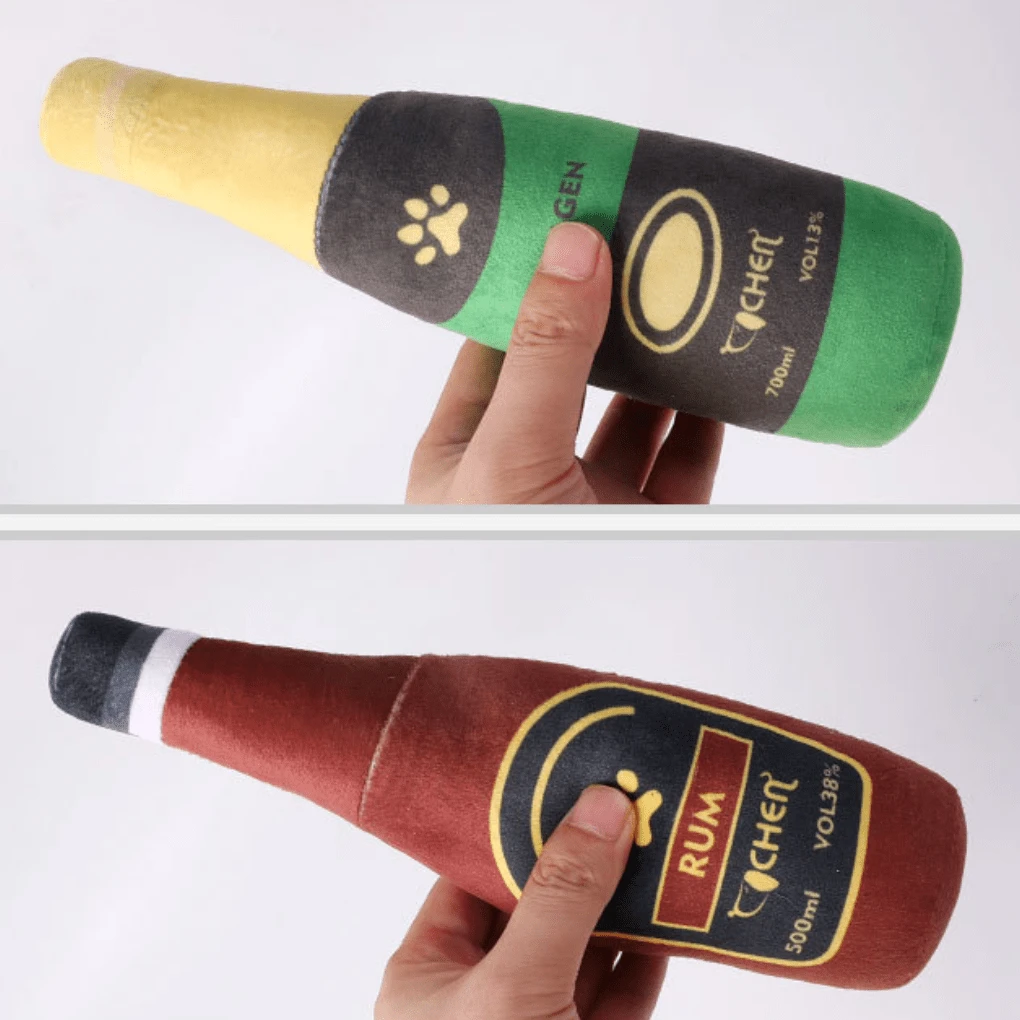 8 Side Champagne Bottle-Like Pet Chewing Toy With Sound Effect 3pc Set