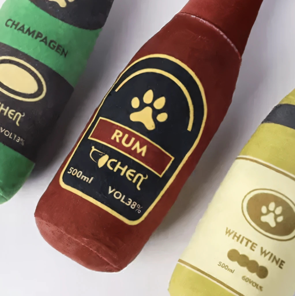 8 Side Champagne Bottle-Like Pet Chewing Toy With Sound Effect 3pc Set