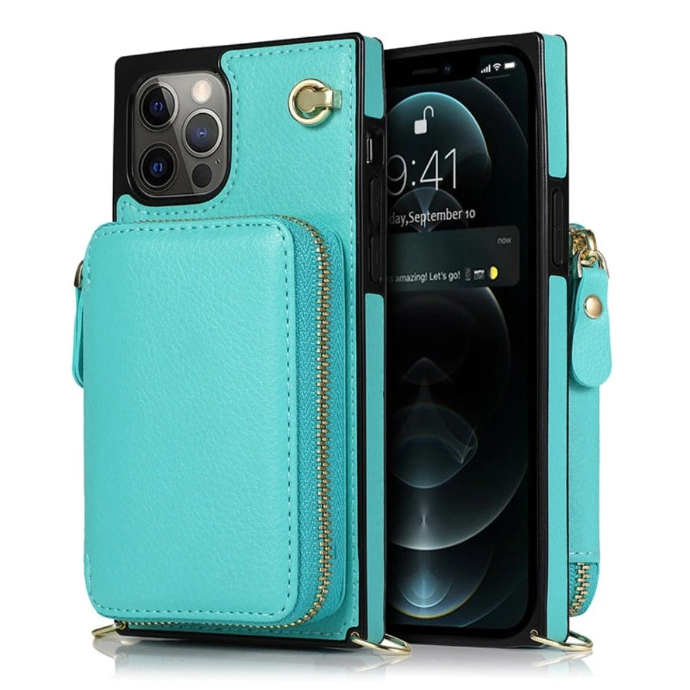 Onetify Zipper Wallet Case with Crossbody Strap for iPhone