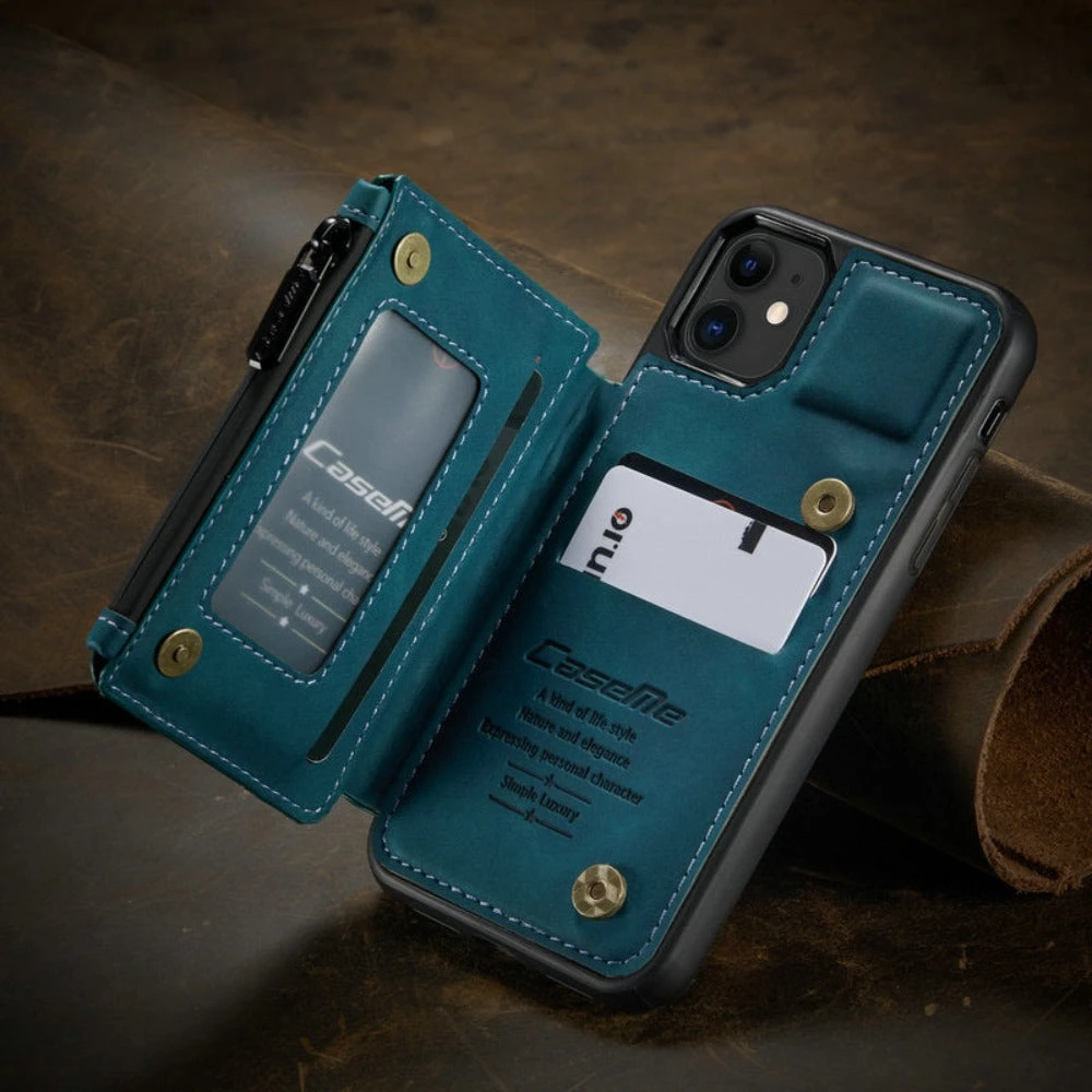 Onetify Slim Zipper Wallet Back Case for iPhone 11 to 15 Series