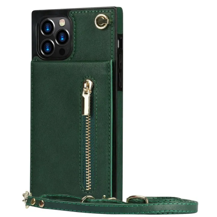 Onetify Slim Zipper Wallet Case with Crossbody Strap for iPhone
