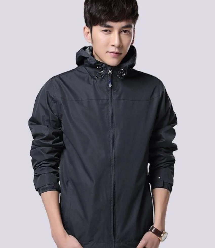 Onetify Mens High Collar Windproof Hooded Jacket for Active Outdoors