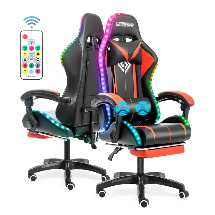 Onetify Gaming LED Massage Chair with Ergonomic Design & Footrest