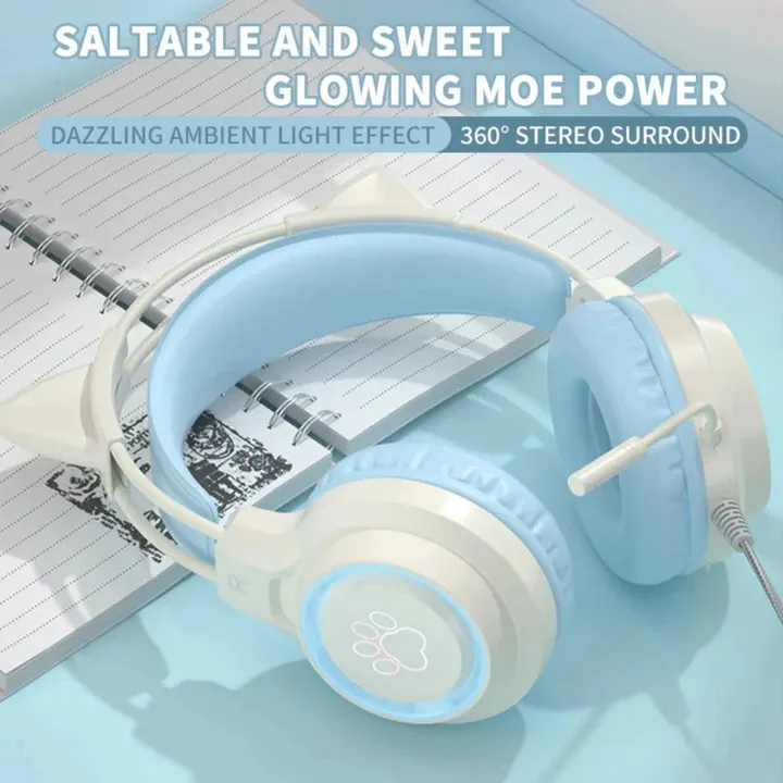 Onetify Animated LED Cat Ears Headphones for Music & Fun