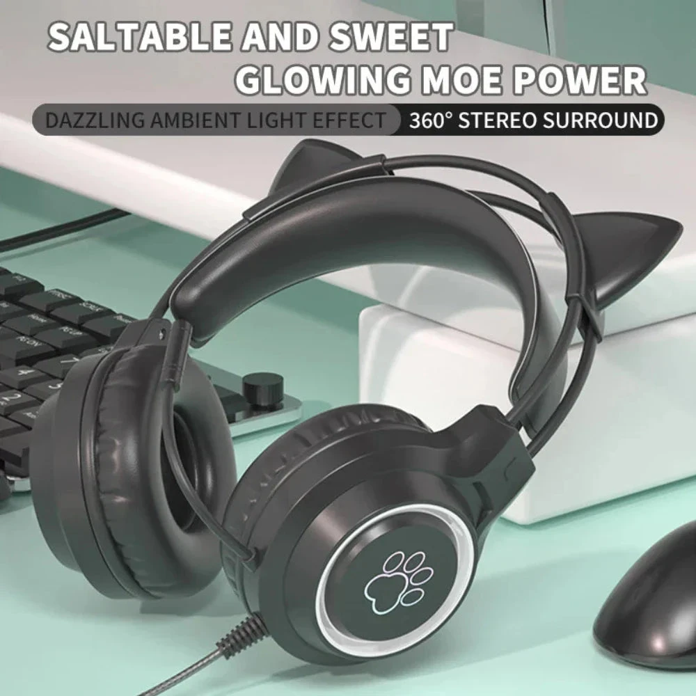 Onetify Animated LED Cat Ears Headphones for Music & Fun