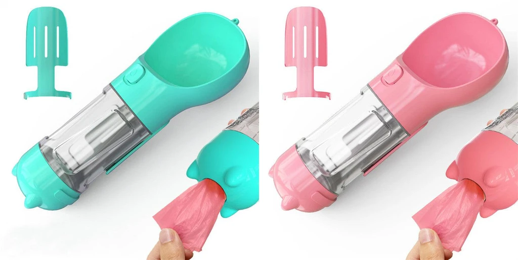 Dog Hugs Cat 3-In-1 Portable Pet Travel Bottle With Storage