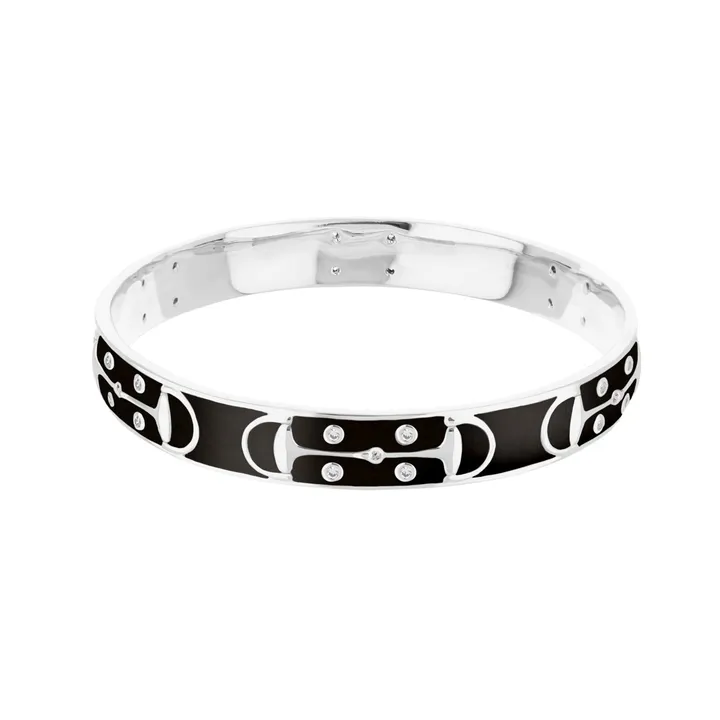 Lauren G Adams Stirrup Stackable Bangle with Black Enamel & Rhodium Finish