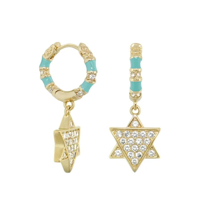 Lauren G Adams Elegant Star of David Huggie Earrings with Turquoise Enamel