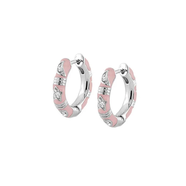 Lauren G Adams Stars of Night Classic Hoop Earrings with Pink Enamel