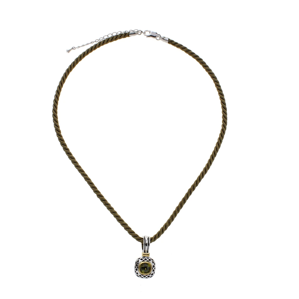 Lauren G Adams Vintage Rhodium-Plated Brass Pendant with Green Cubic Zirconia