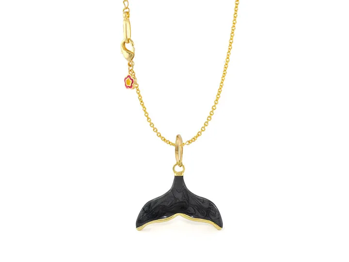 Lauren G Adams 18k Gold Plated Whale Tail Pendant with Gray Enamel