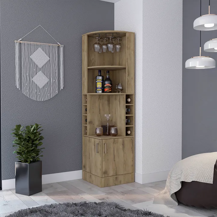 FM FURNITURE Seattle Bar Cabinet with Eight Bottle Cubbies & Open Shelves