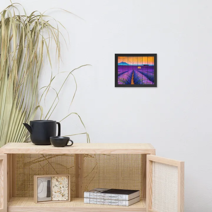 PIPA Fine Art Faux Wood Lavender Fields & Sunset Landscape Wall Art