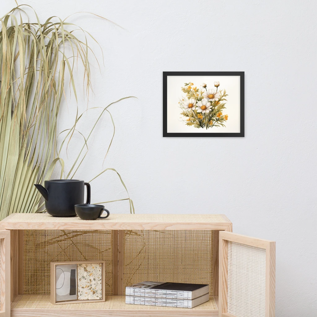 PIPA Fine Art Wildflower Harmony Daisies Framed Watercolor Art Print
