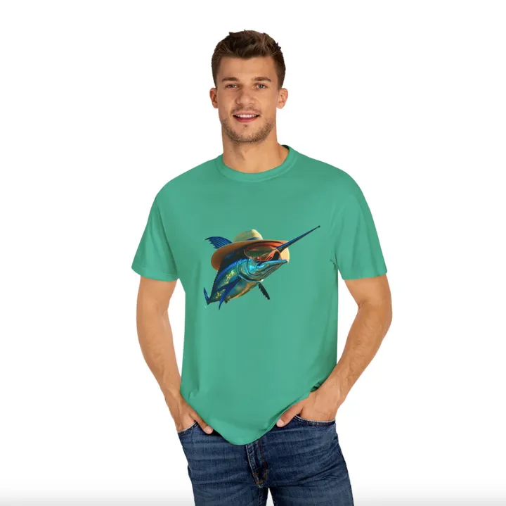 Geo Designs on Clothing Sarah Molloy New Zealand Fishing Vibes Unisex Garment-Dyed T-Shirt