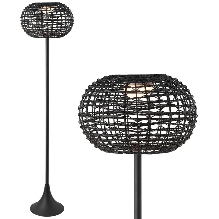 JONATHAN Y Jaemin Modern Coastal Faux Rattan LED Solar Powered Floor Lamp