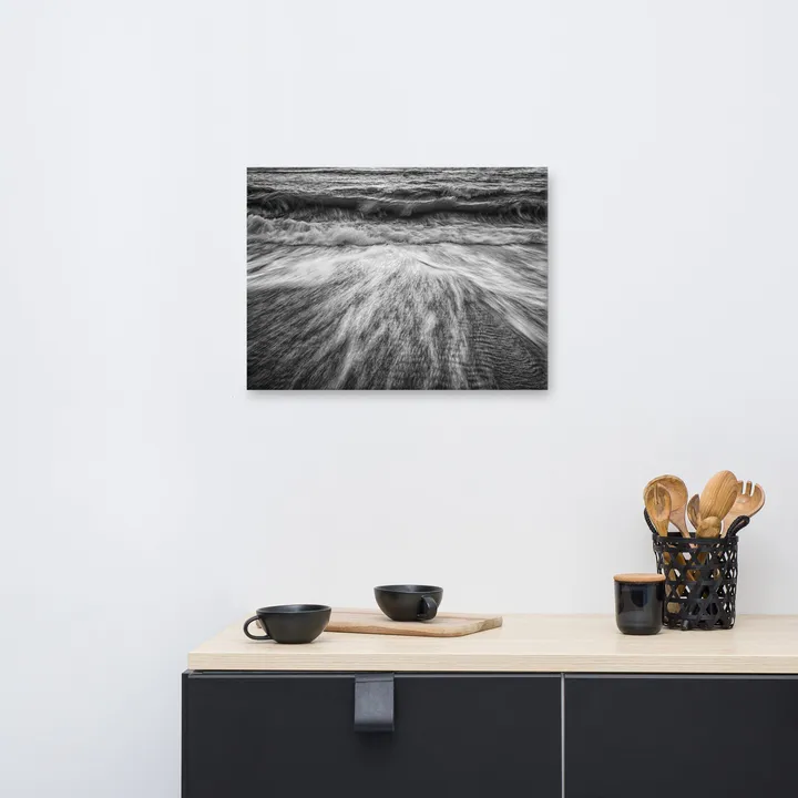 PIPA Fine Art Washing Out to Sea Black and White Coastal Nature Photograph Canvas Wall Art Prints