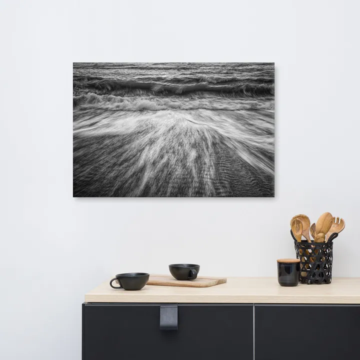 PIPA Fine Art Washing Out To Sea Black And White Coastal Nature Photograph Canvas Wall Art Prints