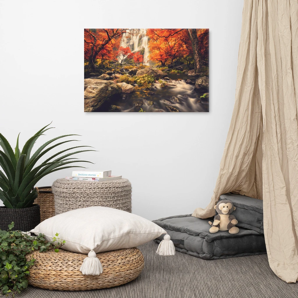 PIPA Fine Art Autumn Waterfall Canvas Wall Art for Serene Home Decor